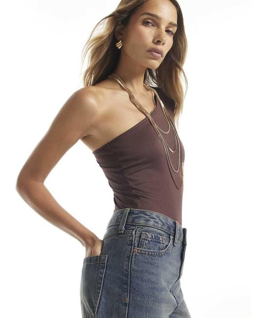 River Island Blue One Shoulder Bodysuit