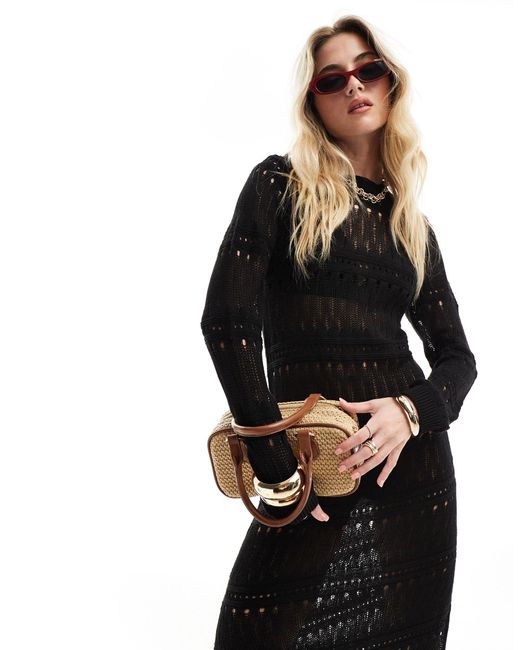 Vero Moda Black Long Sleeved Crochet Midi Dress