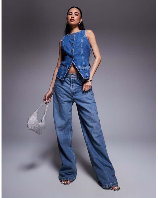 River Island Blue Denim Waistcoat