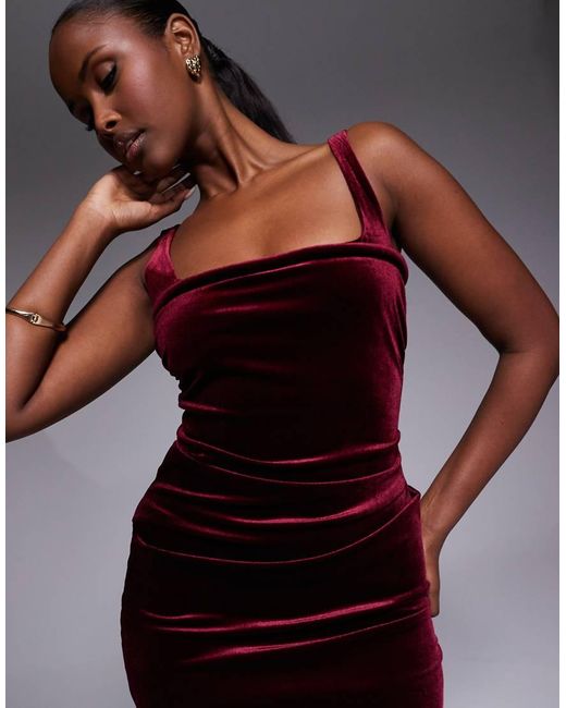 ASOS Purple Velvet Curved Neckline Midi Dress