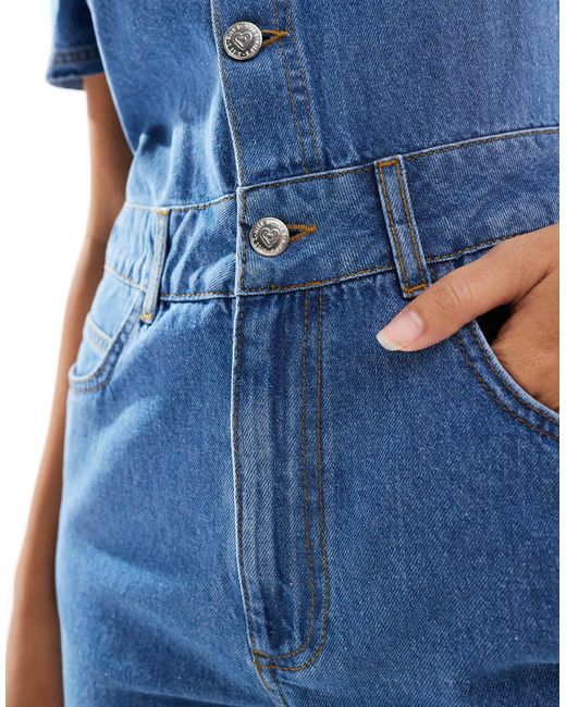 Miss Selfridge Blue – kurzärmliger jeans-jumpsuit