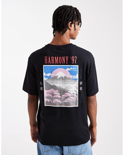 Only & Sons Black Relaxed Fit T-shirt With Harmony 97 Back Print for men