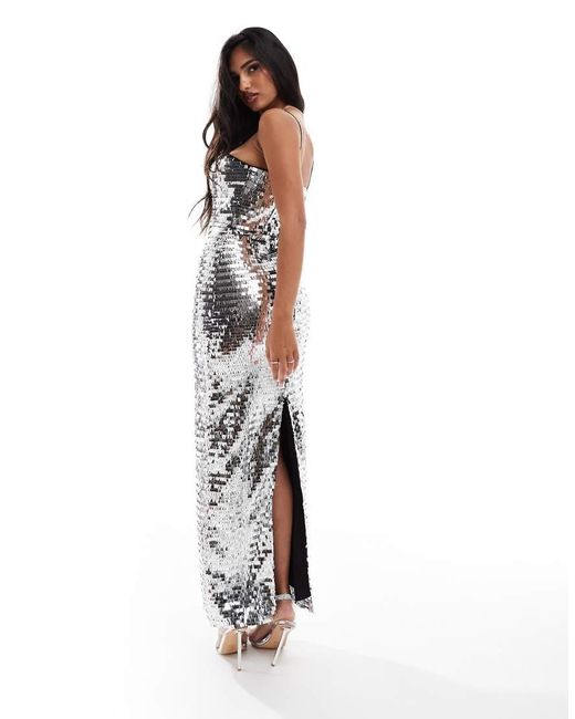 Jarlo White Spaghetti Strap Sequin Maxi Dress