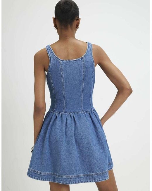 River Island Blue Denim Sleeveless Zip Front Swing Dress