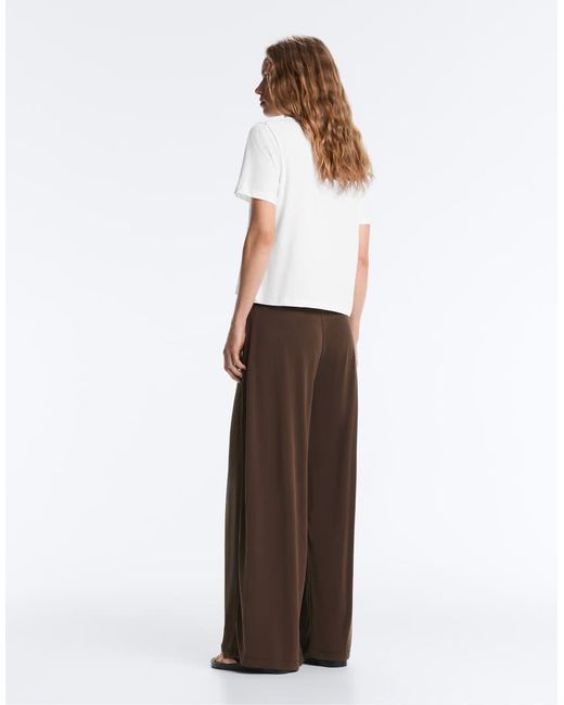 Oysho Brown Modal Blend Straight-Leg Trousers With Side Pleat