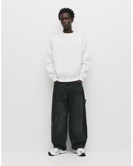 Pull&Bear White Basic Round Neck Sweatshirt for men