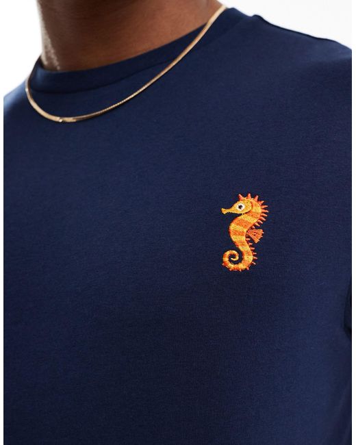 Threadbare Blue Seahorse Embroidery T-shirt for men