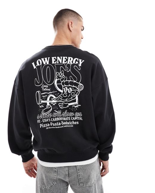 Only & Sons Gray Oversized Sweat With Pizza Back Print for men