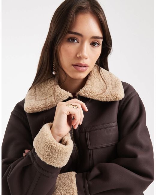 ASOS Brown Leather Look Mid Length Bonded Jacket