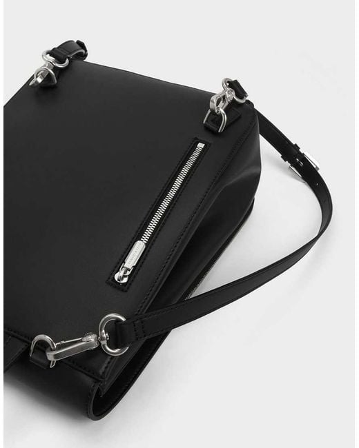 Charles & Keith Black Octavia Front Flap Structured Backpack