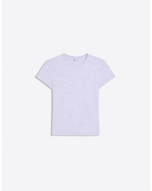 Bershka White Basic Rib Short Sleeve T-shirt