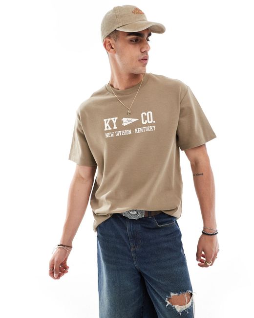 T-shirt avec imprimé champs au dos - kaki Bershka pour homme en coloris Brown