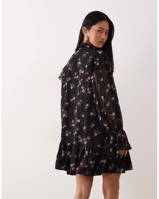 Y.A.S Black Frill Trim Chiffon Mini Dress