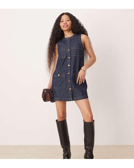 Nobody's Child Petite Blue Ray Denim Mini Pinafore Dress