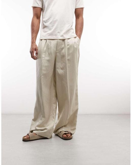 Weekday Natural Linen Wide Leg Tailored Trousers With Front Pleats for men