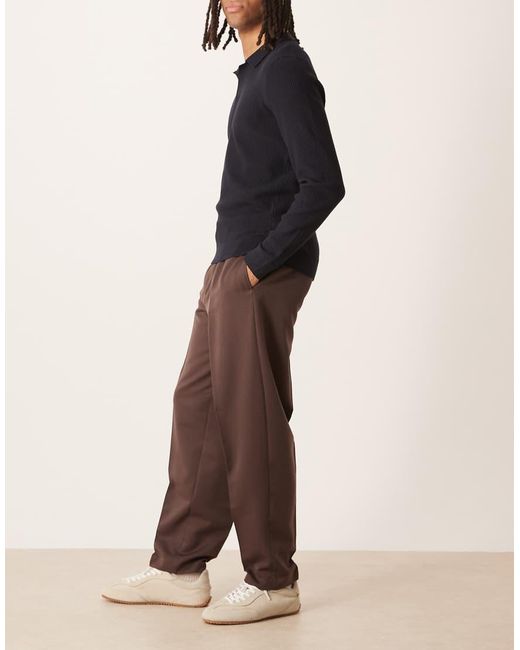 Pantalones De Vestir Marrones De Corte Tapered Extragrande Con Cinturilla Elástica De ASOS de hombre de color Brown