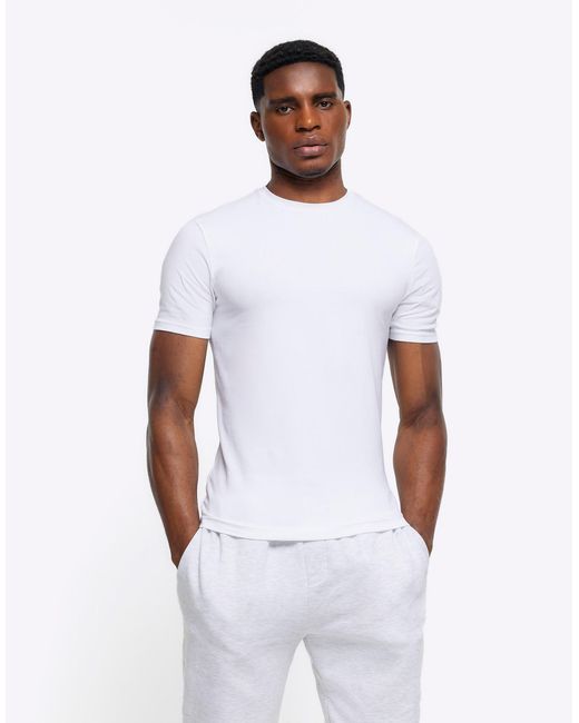River Island White 2pk Muscle Fit T-shirt for men