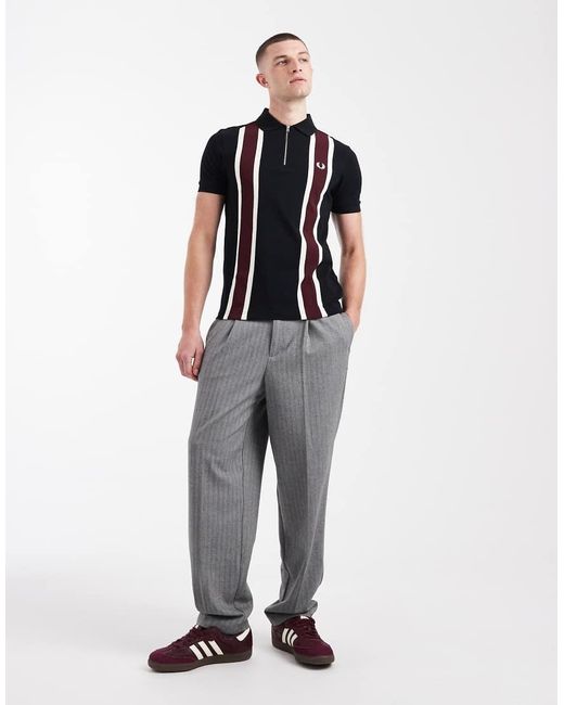 Fred Perry Black Tramline Quarter Zip Stripe Logo Polo Shirt for men