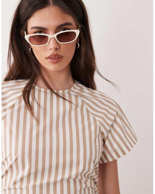 ASOS Multicolor Poplin Short Sleeve Mini Dress With Ruching Tie Waist Detail