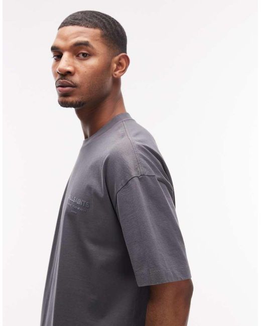 AllSaints Gray Xander Tonal Logo T-shirt for men
