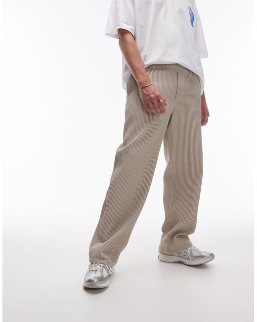 Topman White Co-ord Wide Leg Plisse Trousers for men