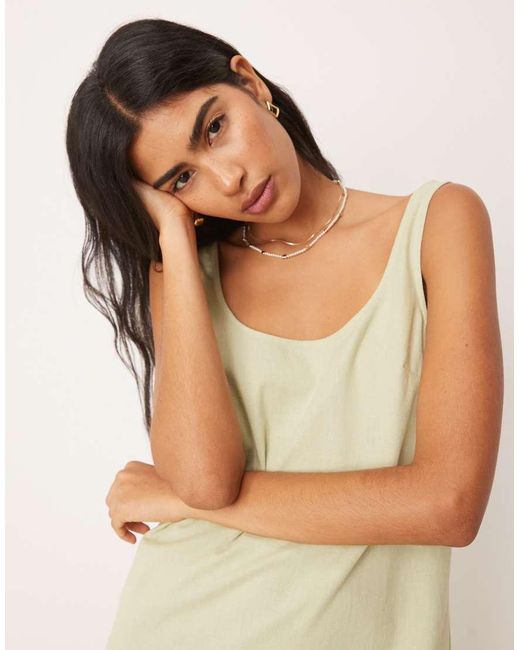 ASOS Natural Scoop Neck Cotton Linen Midi Sundress