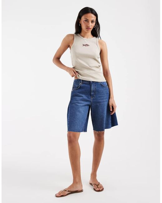 Pieces Gray Fish Embroidered Cotton Tank Top