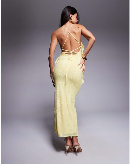 ASOS Yellow Devore Ruffle Strappy Back Maxi Dress