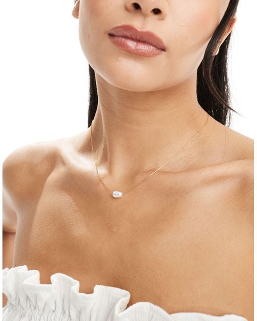 ASOS Natural Stainless Steel Short Necklace With Faux Freshwater Glass Pearl And Fine Chain