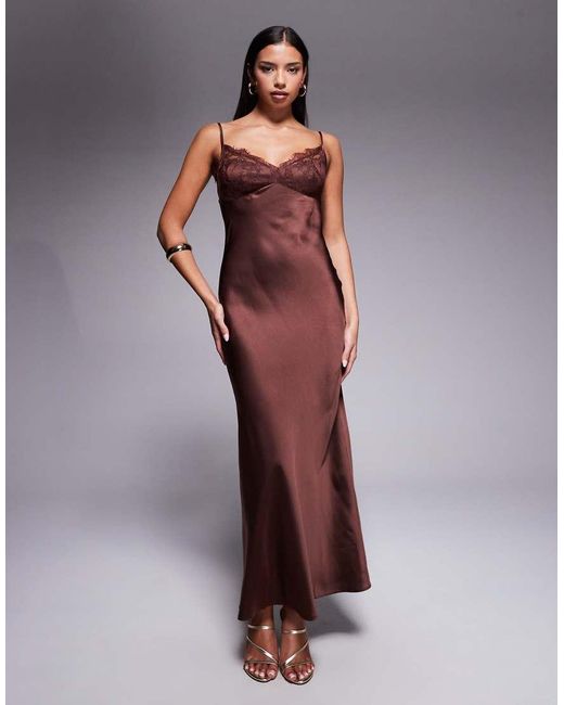 ASOS Purple Lace Bust Cup Satin Maxi Dress With Cut Out Back