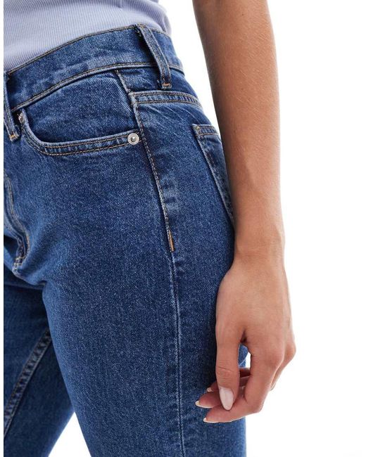 ASOS Blue Asos Design Petite Mid Rise Flare Jeans