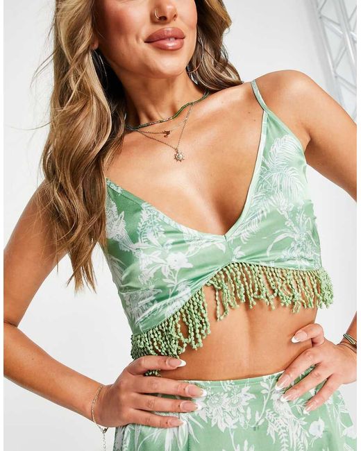 ASOS Green Tassel Beach Crop Top