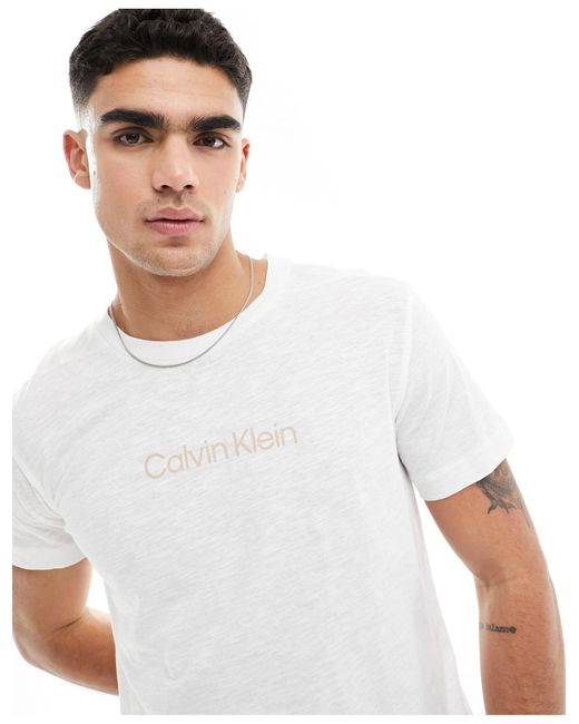 Calvin Klein White Lifestyle Crew Neck Logo Tee for men