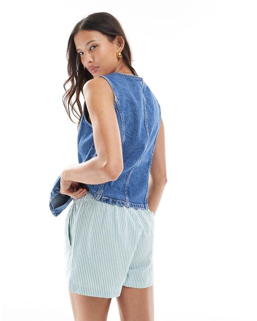 Superdry Blue Cotton Stripe Elasticated Boxer-Style Shorts