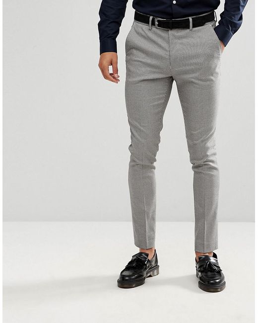 New Look Black Skinny Fit Suit Trousers In Grey Houndstooth for men