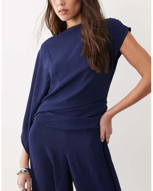 ASOS Blue Draped Fallen Shoulder Jumpsuit