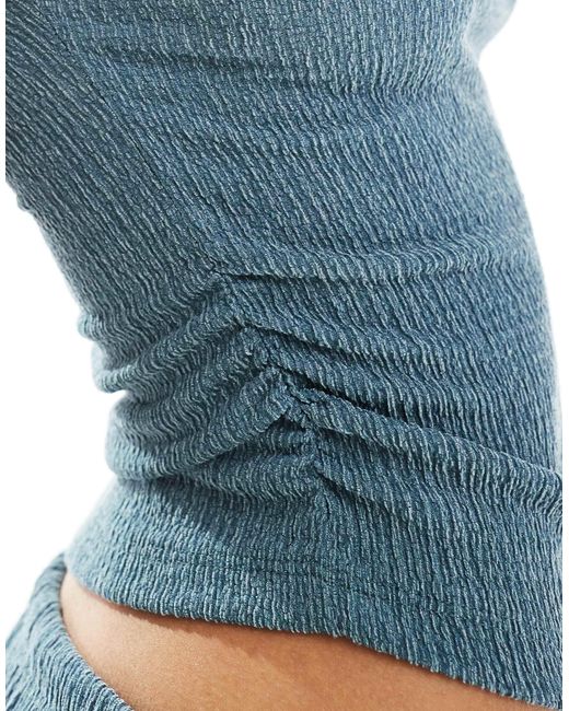 Pull&Bear Blue Textured Asymmetric Hem Top Co-ord