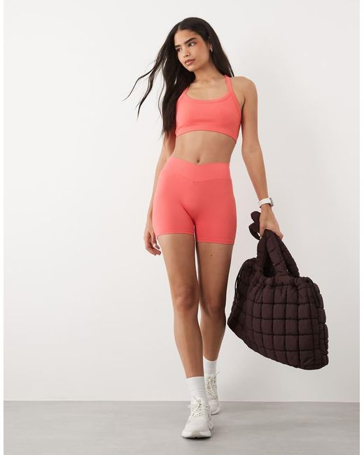 4505 Red Seamless Baby Rib Wrap Waist 3"" Booty Short