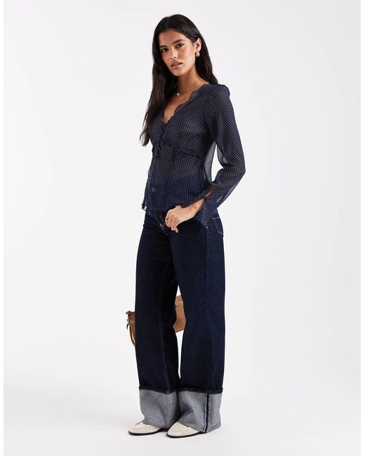 ASOS Chiffon Blouse Met Lange Mouwen En Geknoopte Voorkant in het Blue
