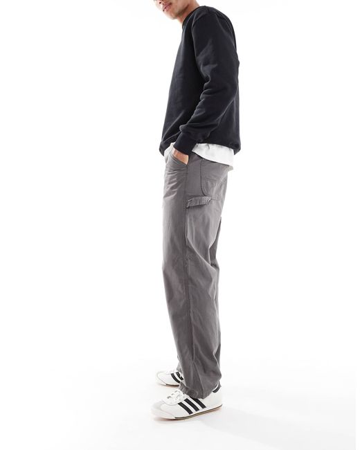 Jack & Jones Gray Ripstop Baggy Fit Carpenter Trouser for men