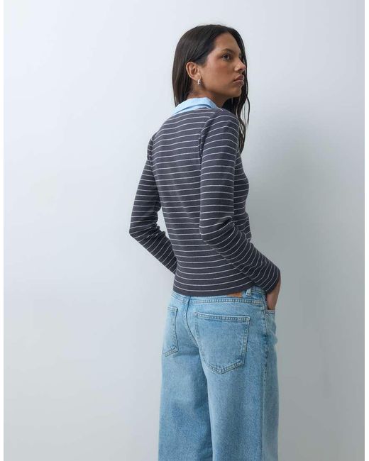 Mango Blue Knitted Polo Top