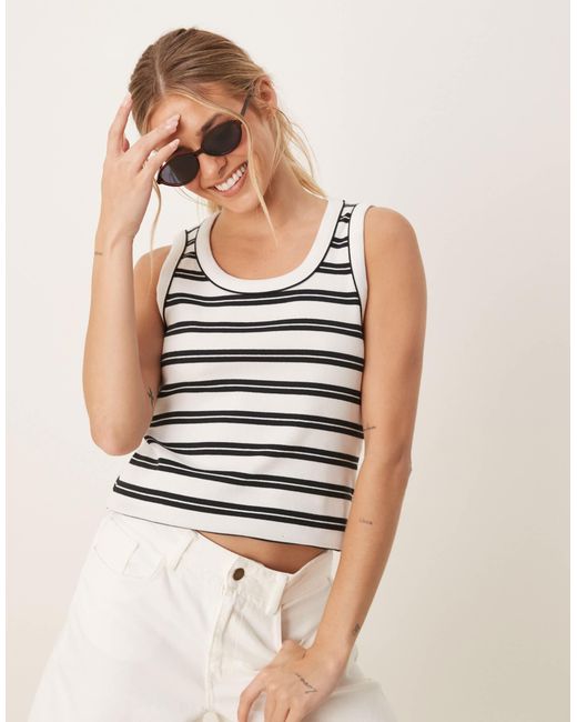 Aware White Ribbed Knit Tank Top