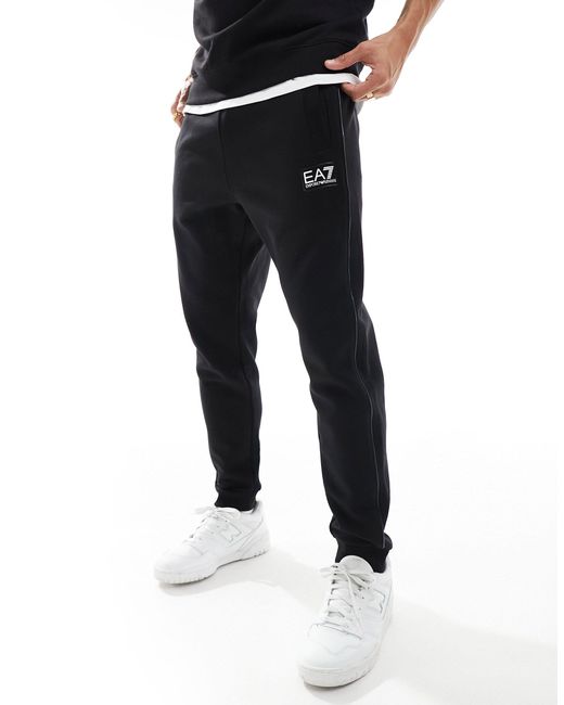 EA7 Black Armani Small Box Logo Cuffed Sweat joggers for men