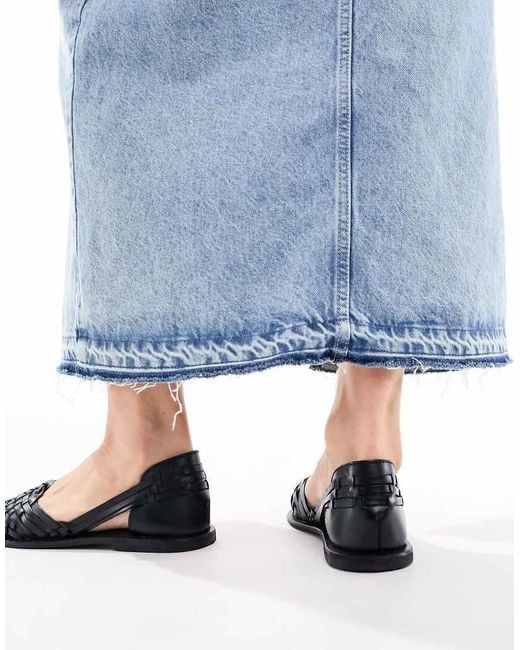 Asos Design Wide Fit Francis Leather Woven Flat Sandals in Black | Lyst UK
