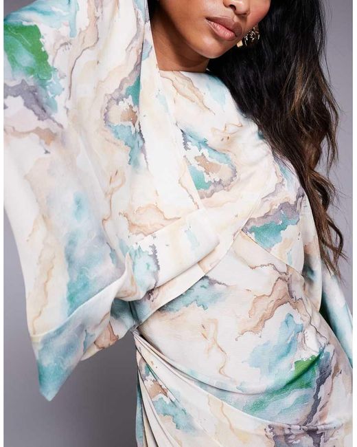 ASOS Multicolor Wrap Front Batwing Satin Bias Maxi Dress