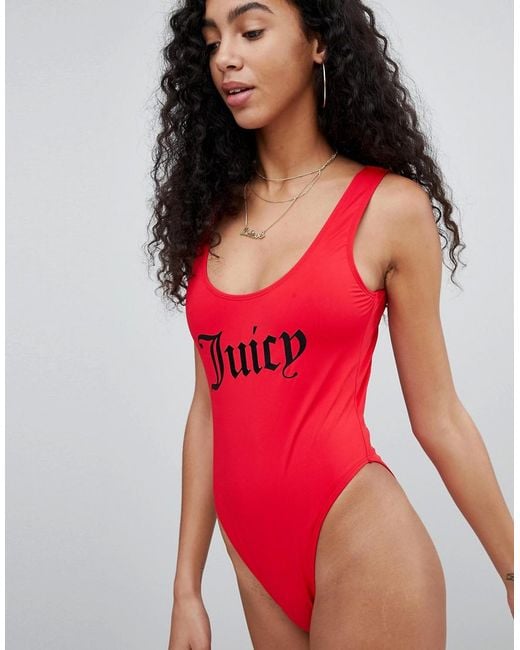 Juicy Couture Red Slogan Swimsuit