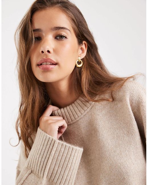 ASOS Natural Crew Neck Jumper With Seam Front Detail And Stepped Hem
