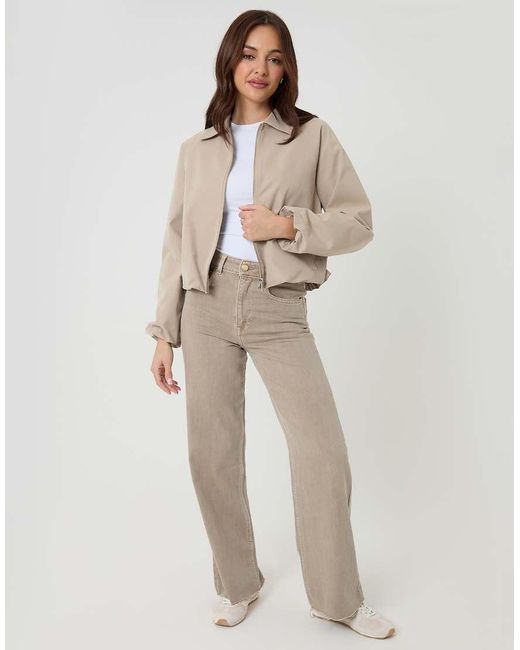 Threadbare Natural Zip Up Bubble Bomber Jacket With Collar