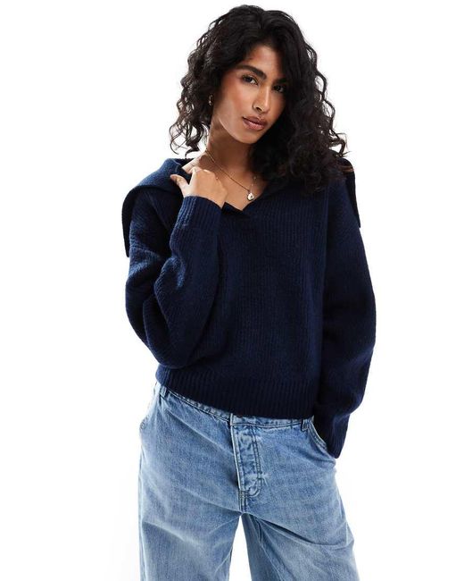 Native Youth Blue Collar Detail Oversized Jumper