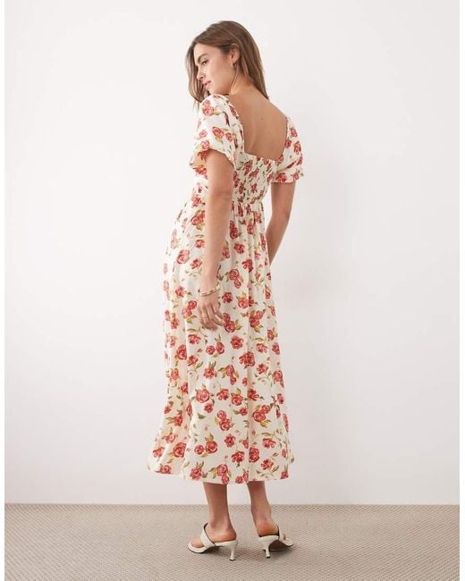 New Look Pink Rose Print Milkmaid Midi Dress